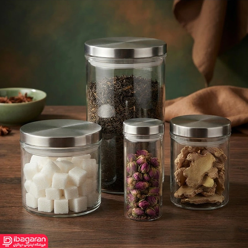 بانکه شیشه ای درب استیل ریور