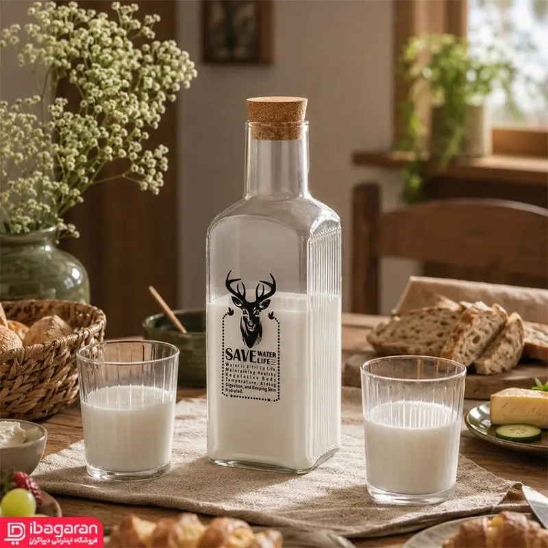 بطری آب شیشه ای چهارگوش کارولین مدل آیدا 320 - Image 6