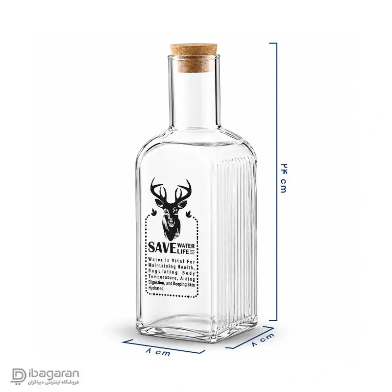 بطری آب شیشه ای چهارگوش کارولین مدل آیدا 320 - Image 2
