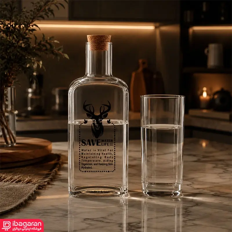 بطری آب شیشه ای چهارگوش کارولین مدل آیدا 320